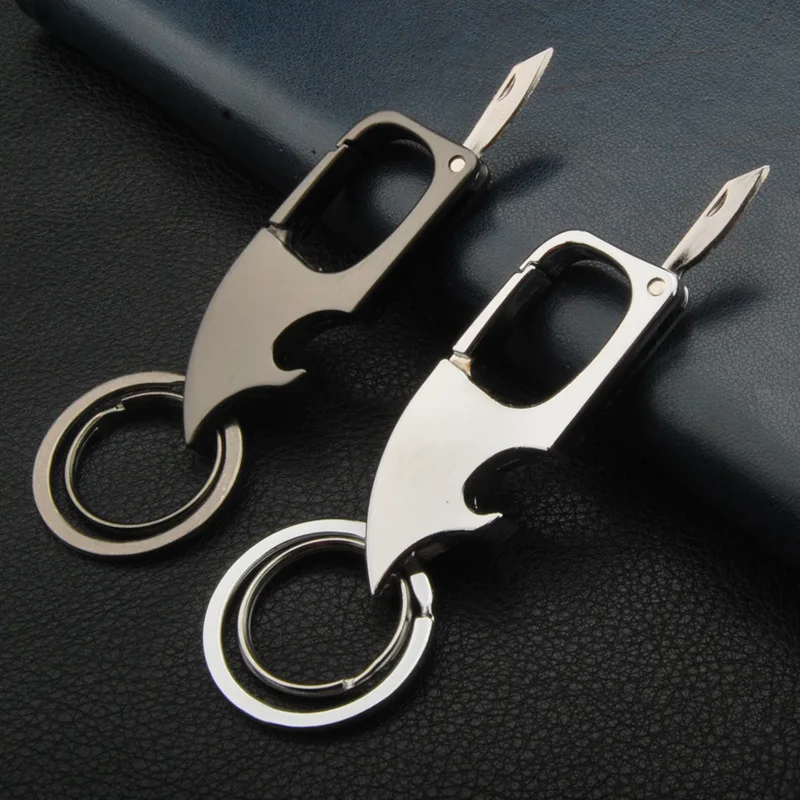 남성용 창의적인 다기능 키체인, 특이한 디자인 카라비너 버클, 병따개, 분리형 나이프, 휴대용 키링