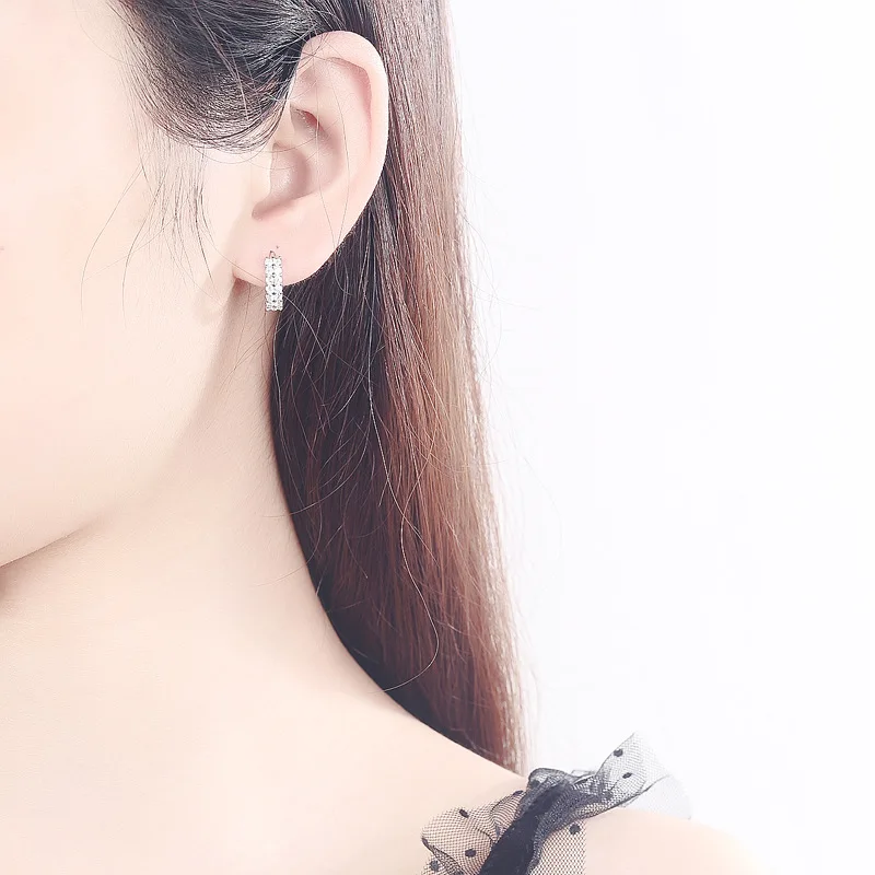 URMYLADY 925 스털링 실버 바늘 귀걸이, 더블 로우 크리스탈 지르콘 라운드 스터드, 고품질 주얼리 패션