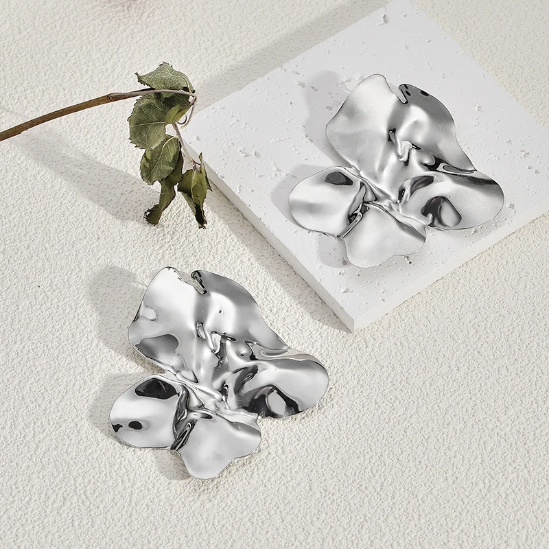 여성용 불규칙 금속 스터드 귀걸이, 빈티지 큰 진술, 과장된 기하학 주얼리, 골드 실버 컬러 귀걸이, 패션