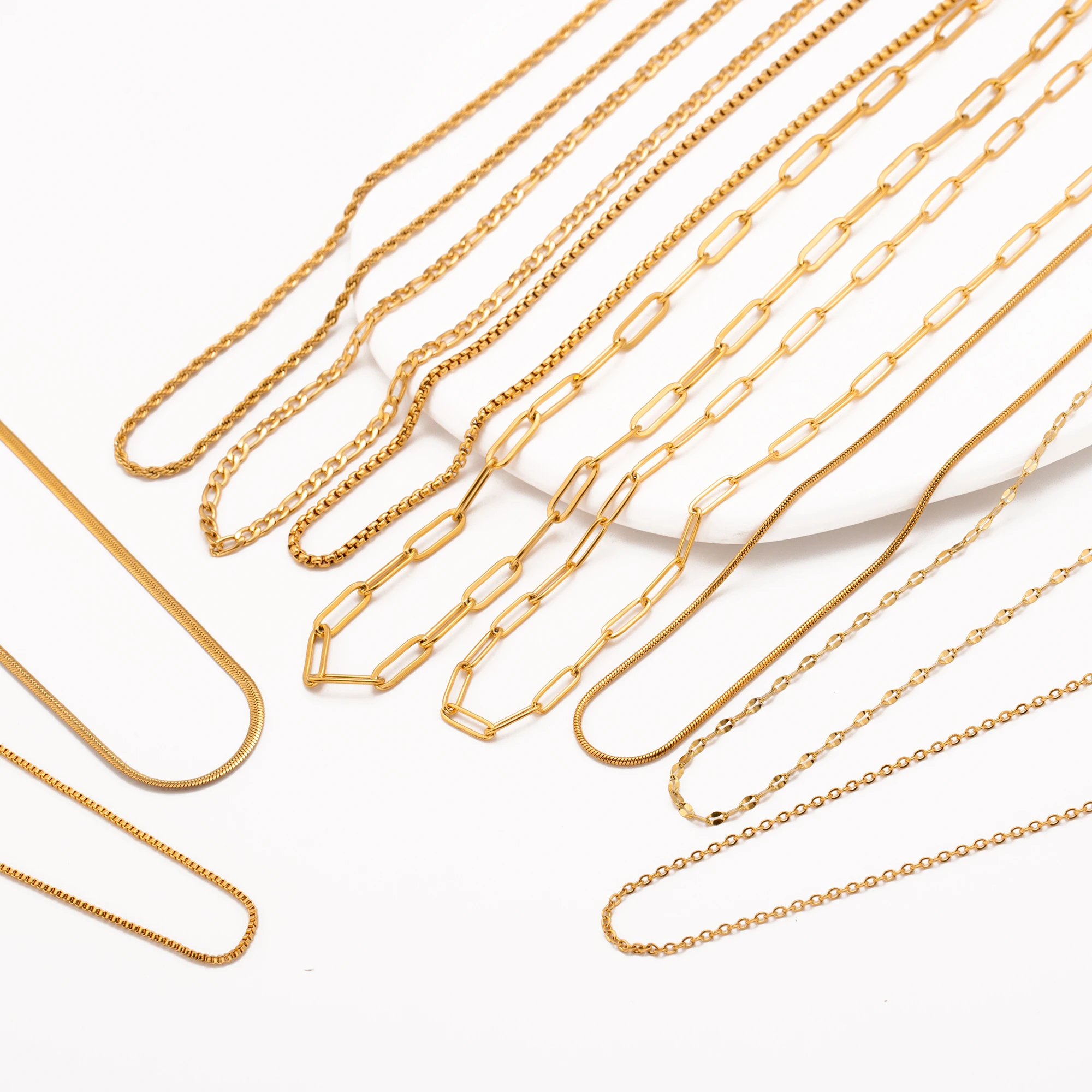 스테인레스 스틸 쿠바 크로스 O 리플 트위스트 체인 목걸이, 조정 가능한 체인, DIY 목걸이, 도매, 18K 골드 컬러, 5 개