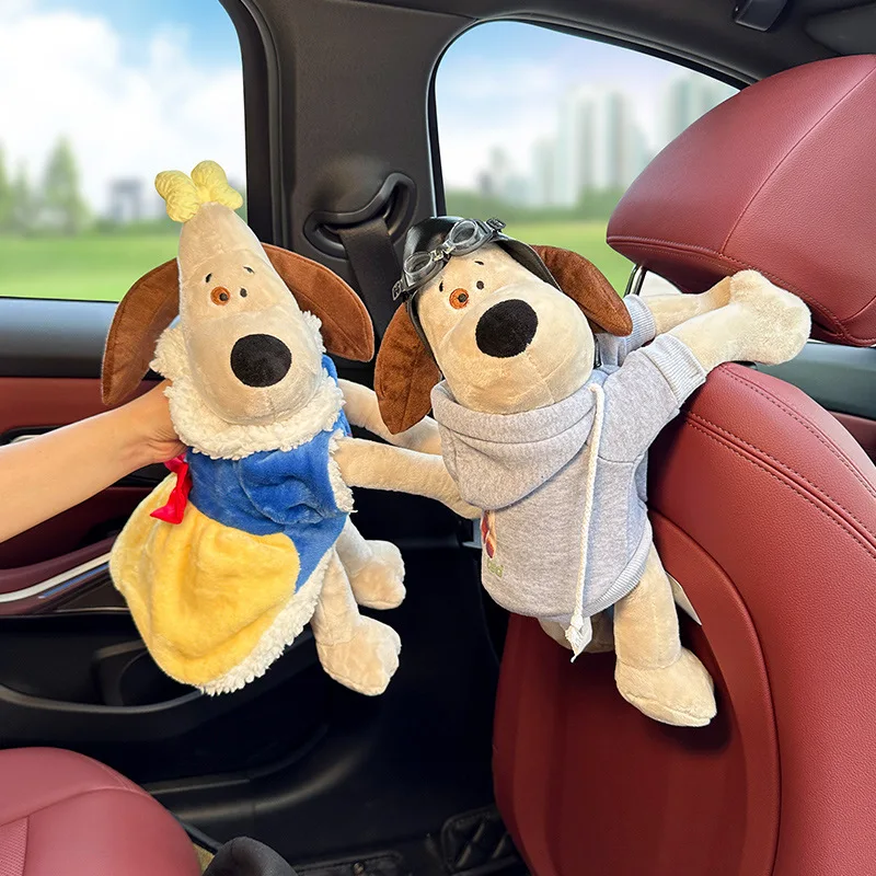 강아지 자동차 티슈 거치대 귀여운 봉제 강아지 인형 좌석 등받이 걸이 팔걸이 상자, 종이 서랍 보관 가방, 인테리어 장식 만화