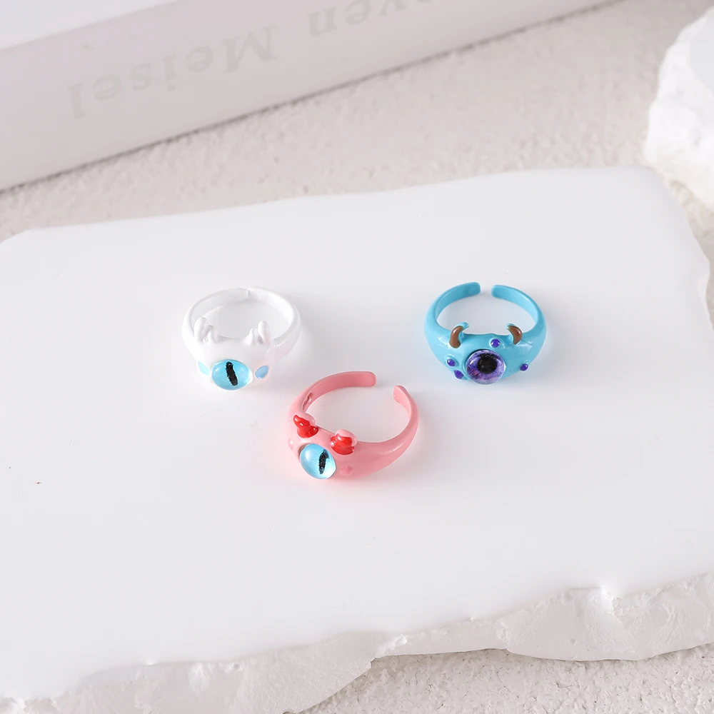 펑크 큰 눈 반지 여성용 귀여운 녹색 몬스터 반지, 달콤한 다채로운 고양이 눈 오픈 커플 링, 파티 손가락 액세서리 패션
