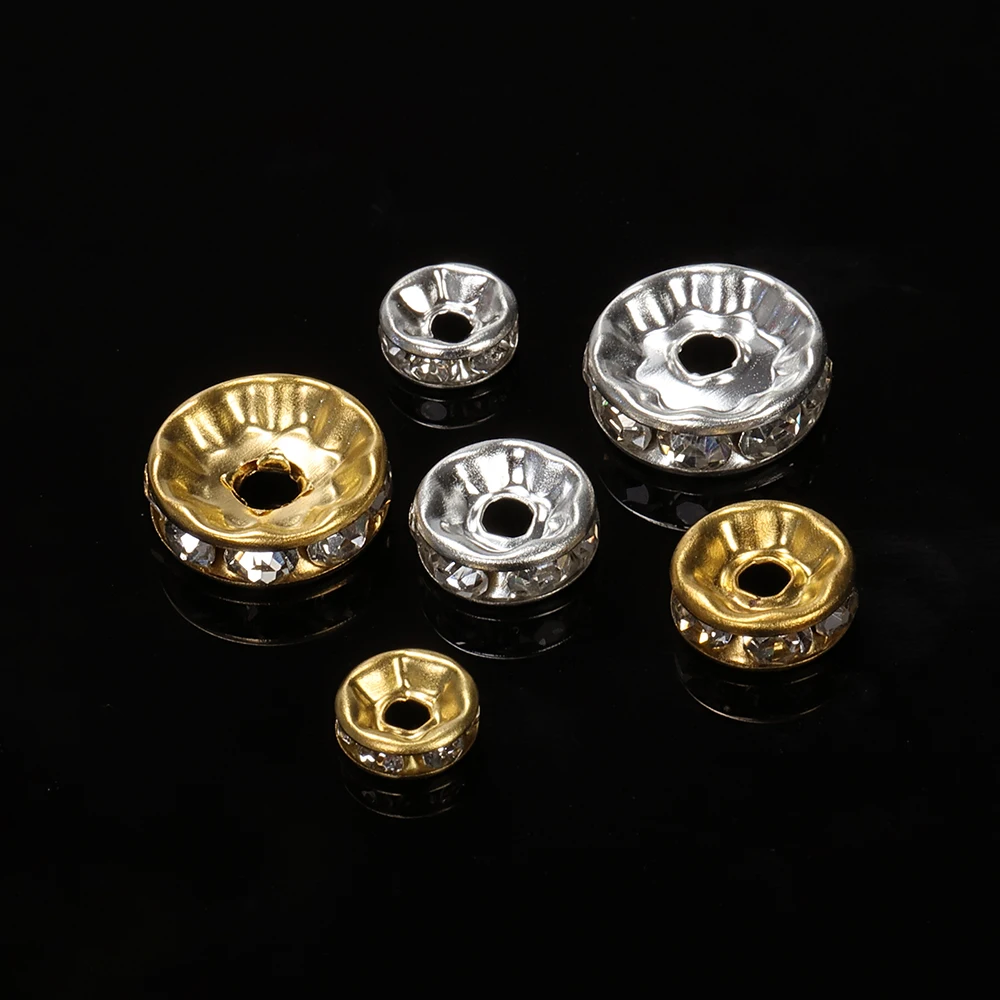 100pcs 4 / 6 / 8 / 10mm 골드 실버 라인 석 Rondelles 크리스탈 비즈 보석 만들기에 대 한 라운드 느슨한 스페이서 비즈 DIY 액세서리