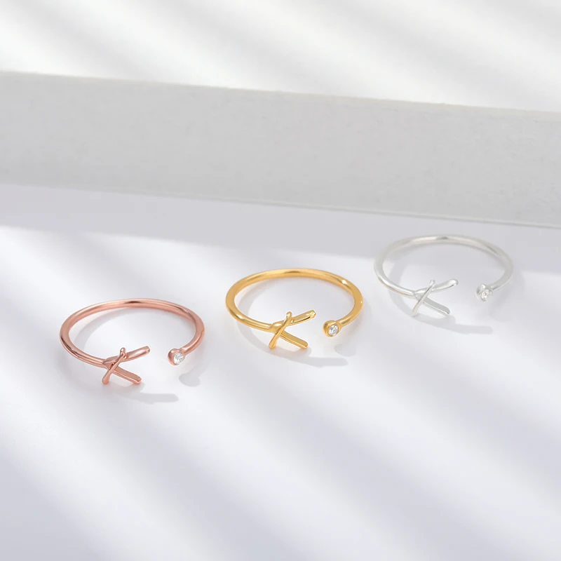 A-Z 오픈 조절식 스테인리스 스틸 결혼 반지, 여성용 이니셜 반지, 2024 트렌드 골드 컬러, 커플 쥬얼리 액세서리 선물