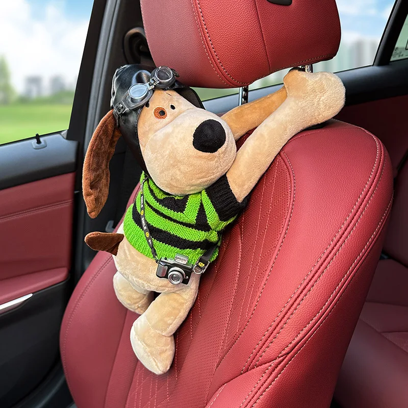 강아지 자동차 티슈 거치대 귀여운 봉제 강아지 인형 좌석 등받이 걸이 팔걸이 상자, 종이 서랍 보관 가방, 인테리어 장식 만화
