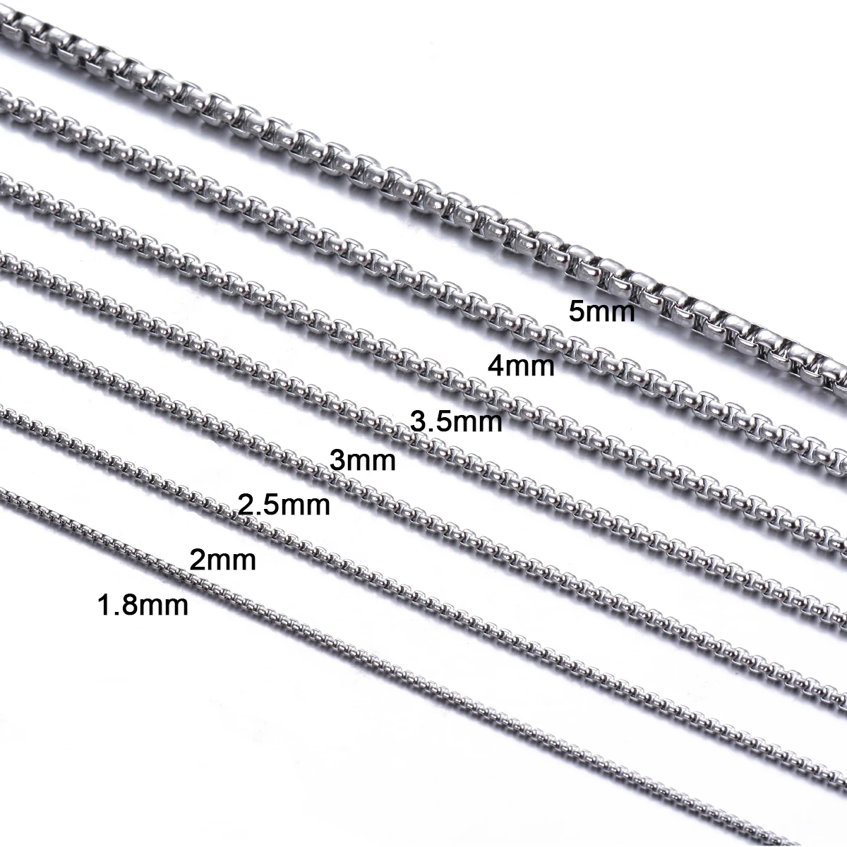 스테인레스 스틸 사각 롤로 스테인레스 스틸 체인 목걸이, 라운드 박스 목걸이, 남녀공용 너비 2mm-5mm, 1PC