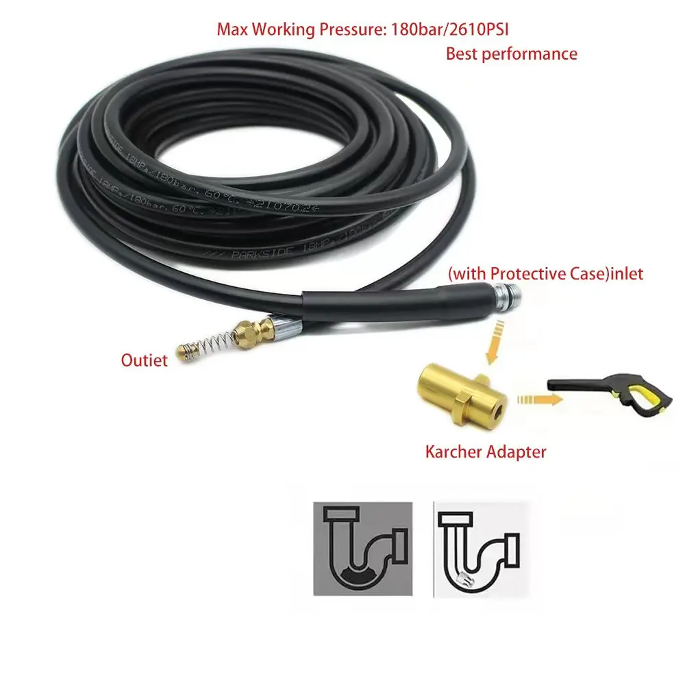 2600PSI 압력 와셔 하수도 배수 호스 파이프 클리너, 카처 K2 K3 K4 K5 K6 K7 용 압력 와셔 노즐 하수도 청소