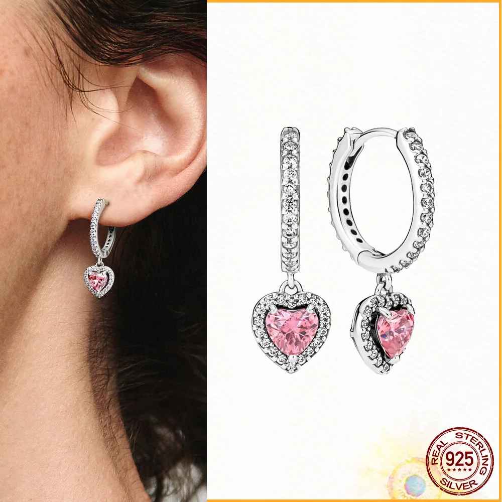 정품 925 스털링 실버 귀걸이, 스파클링 프리핸드 하트 후프, 플라타 판도르 귀걸이, 여성 패션 주얼리 선물