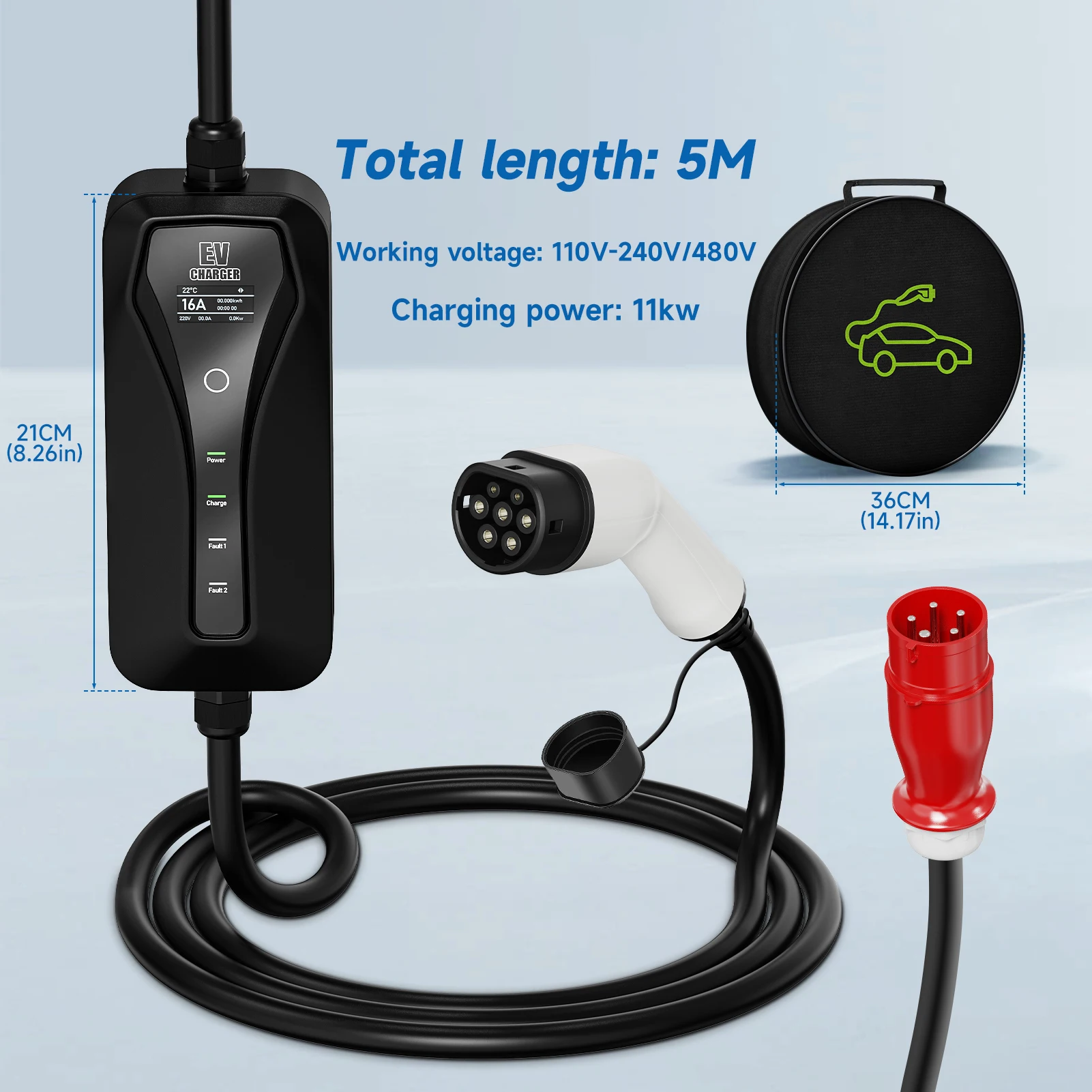 휴대용 전기 자동차 충전기 CEE 플러그 IEC62196-2 전기 자동차 장치 월박스, 11KW 16A EV 충전기, 타입 2 EVSE 충전 박스