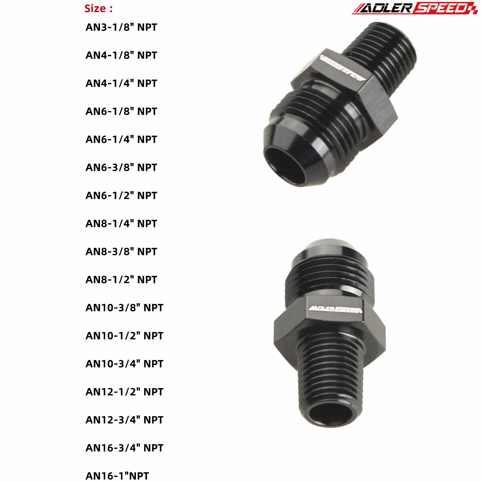 NPT 스트레이트 연료 호스 어댑터 파이프 나사 피팅, AN3, AN4, AN6, AN8, AN10, AN12 에서 1/8 인치, 1/4 인치, 3/8 인치, 1/2 인치, 3/4 인치, 1 인치 title=NPT 스트레이트 연료 호스 어댑터 파이프 나사 피팅, AN3, AN4, AN6, AN8, AN10, AN12 에서 1/8 인치, 1/4 인치, 3/8 인치, 1/2 인치, 3/4 인치, 1 인치 