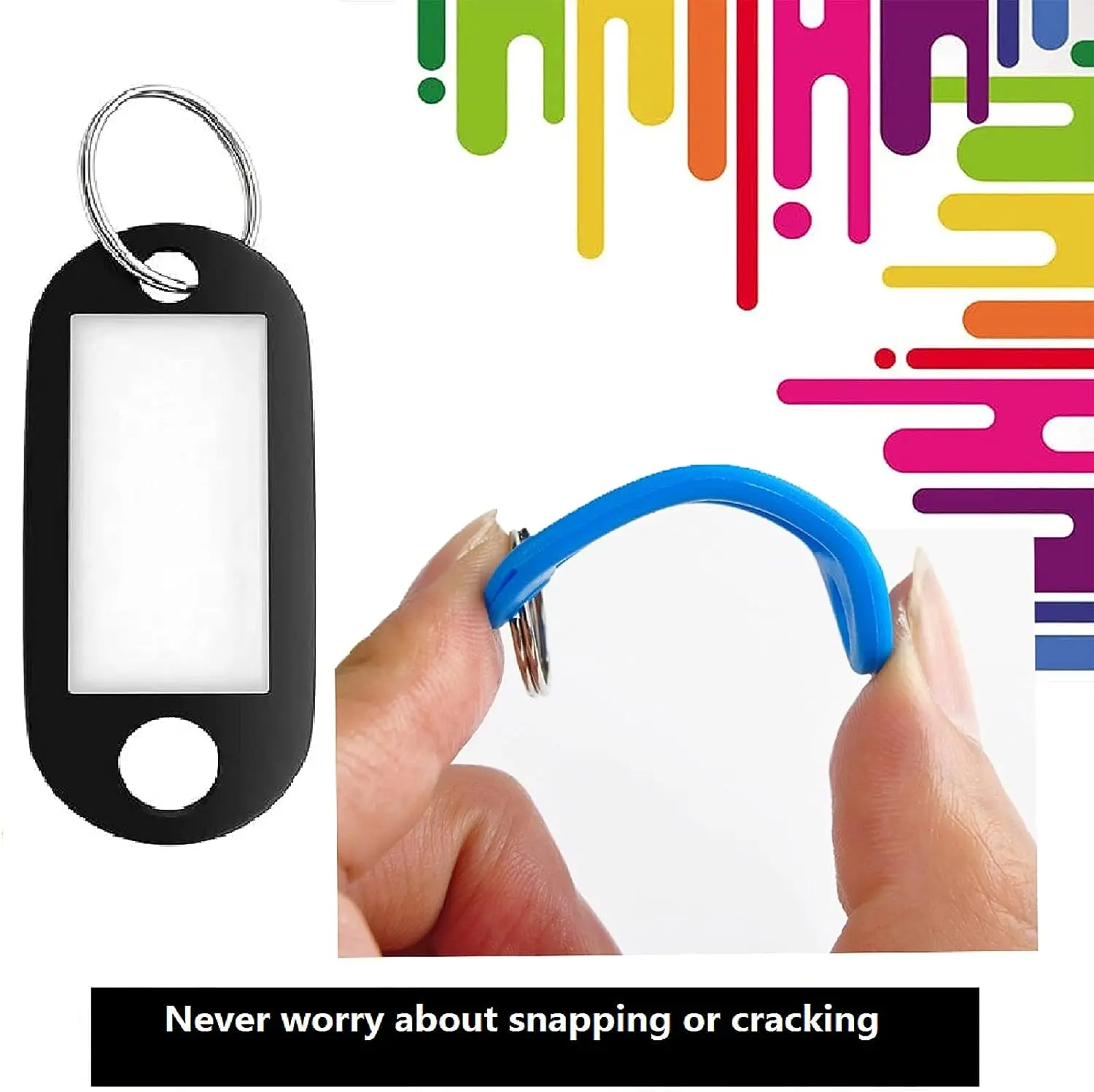 플라스틱 키체인 키 태그 ID 라벨 이름 태그, 수하물 키체인용 분할 링 포함, 50 개, 10 개