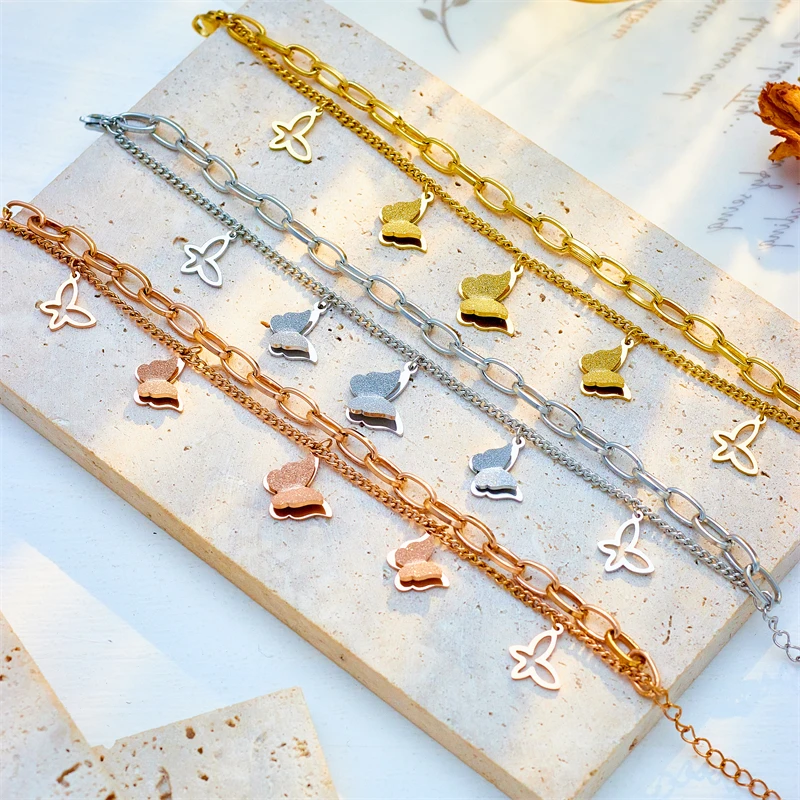 MEYRROYU-316 스테인레스 스틸 나비 하트 벨트 트위스트 다층 체인 팔찌, 여성용 보석 파티 선물 비쥬 Pulsera