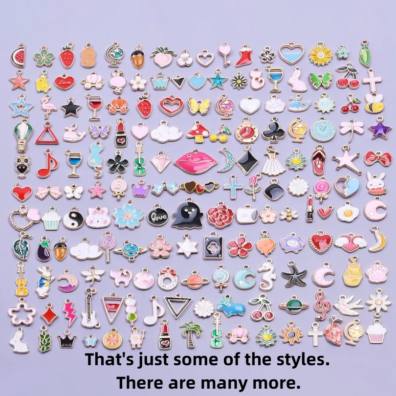 혼합 골드 컬러 합금 에나멜 귀여운 하트 꽃 과일 참 펜던트, DIY 귀걸이 팔찌 쥬얼리 액세서리, 30 개, 50 개, 100 개