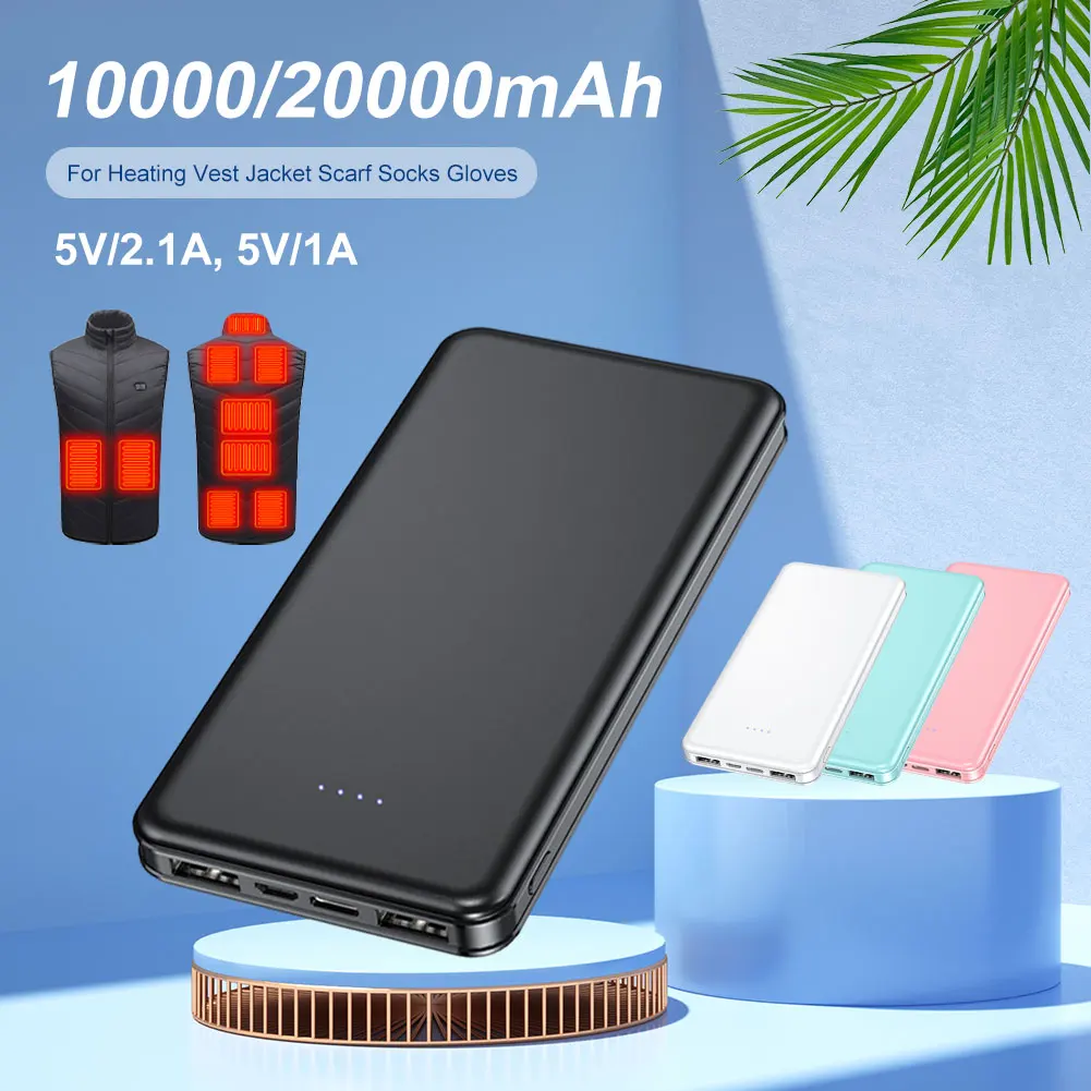 난방 조끼 재킷 스카프 양말 장갑, 강력한 보조배터리, 10000mAh, 20000mAh, 5V, 2A 보조배터리 외장 배터리 팩, 신제품