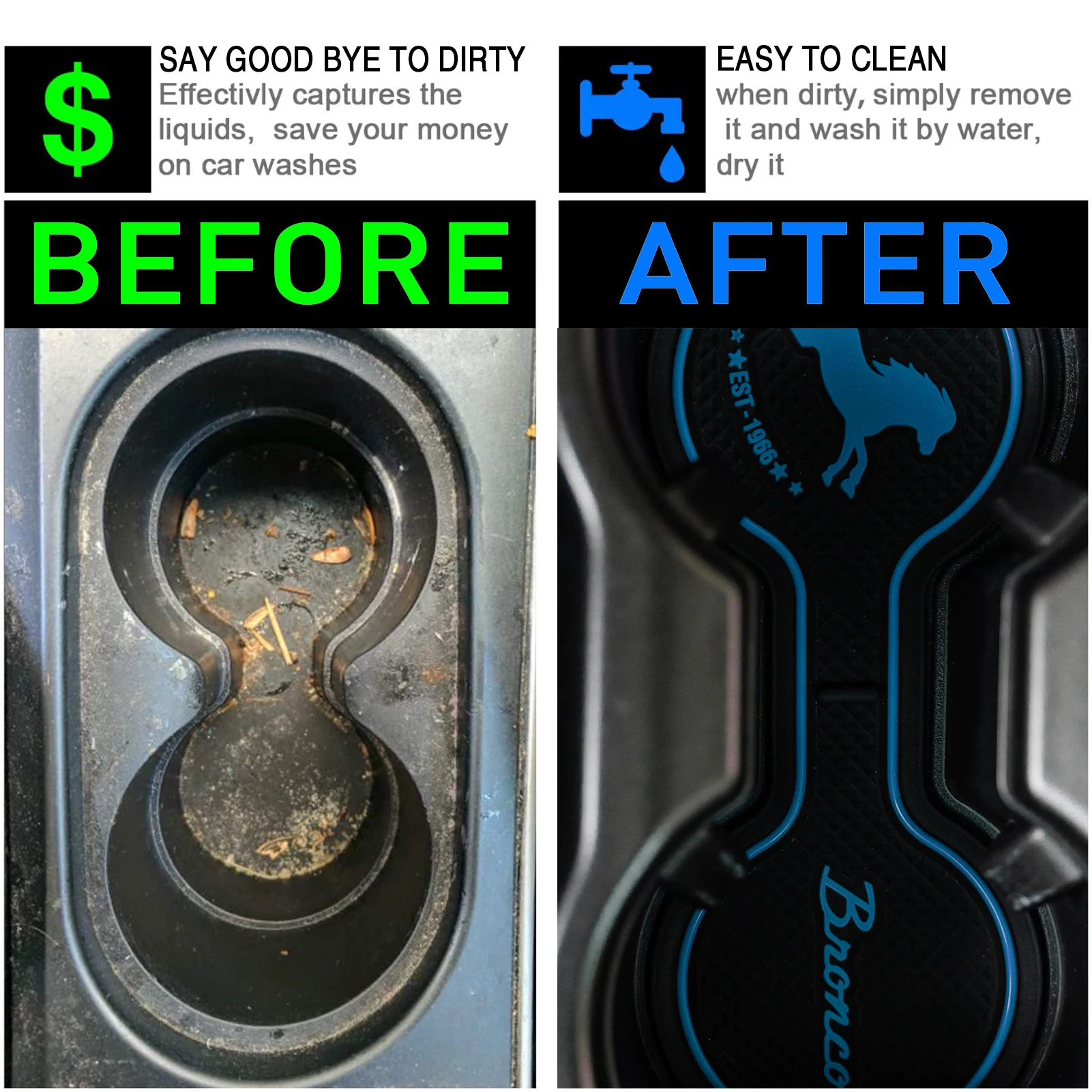 포드 브롱코 자동차 컵 코스터, 2020 2021 2022 소프트 드링크 컵 거치대 미끄럼 방지 패드, 데일리 인테리어 액세서리, 자동차 스타일링