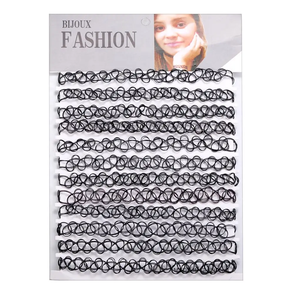 ZS 여성용 빈티지 스트레치 초커 목걸이, 소녀 문신 초커 목걸이, 펑크 레트로 고딕 탄성 목걸이, 12 개