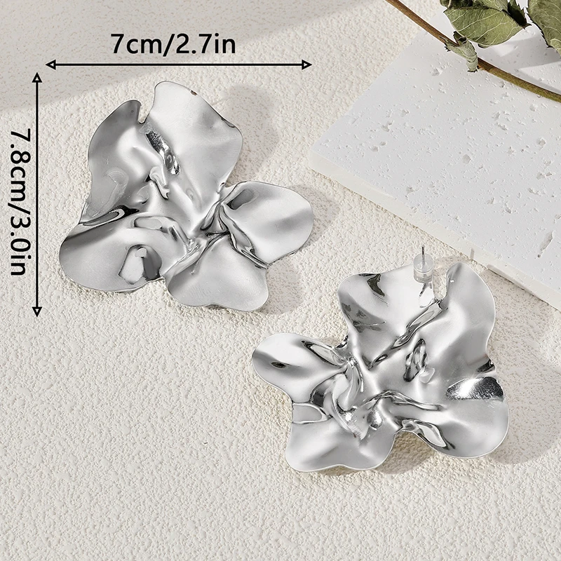 여성용 불규칙 금속 스터드 귀걸이, 빈티지 큰 진술, 과장된 기하학 주얼리, 골드 실버 컬러 귀걸이, 패션