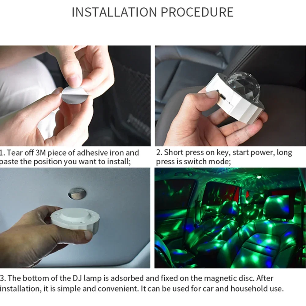 자동차 앰비언트 라이트 액세서리, DJ RGB 다채로운 음악 사운드 LED DC12V 파티 분위기 인테리어 돔 트렁크 벽 램프, 웰컴 나이트