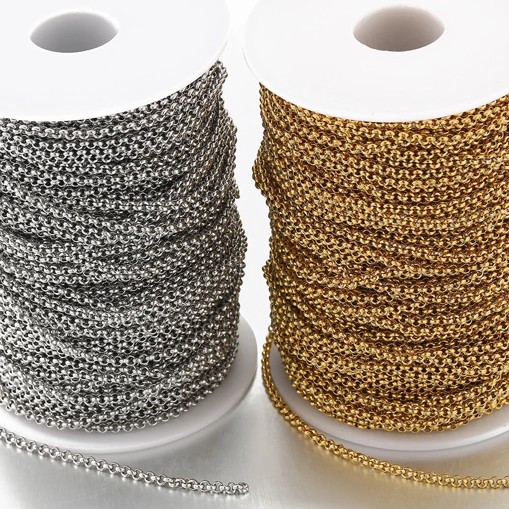 1 미터 골드 컬러 스테인레스 스틸 체인 목걸이 체인, DIY 팔찌 쥬얼리 만들기 부품 재료 용품 2.5/3/4mm