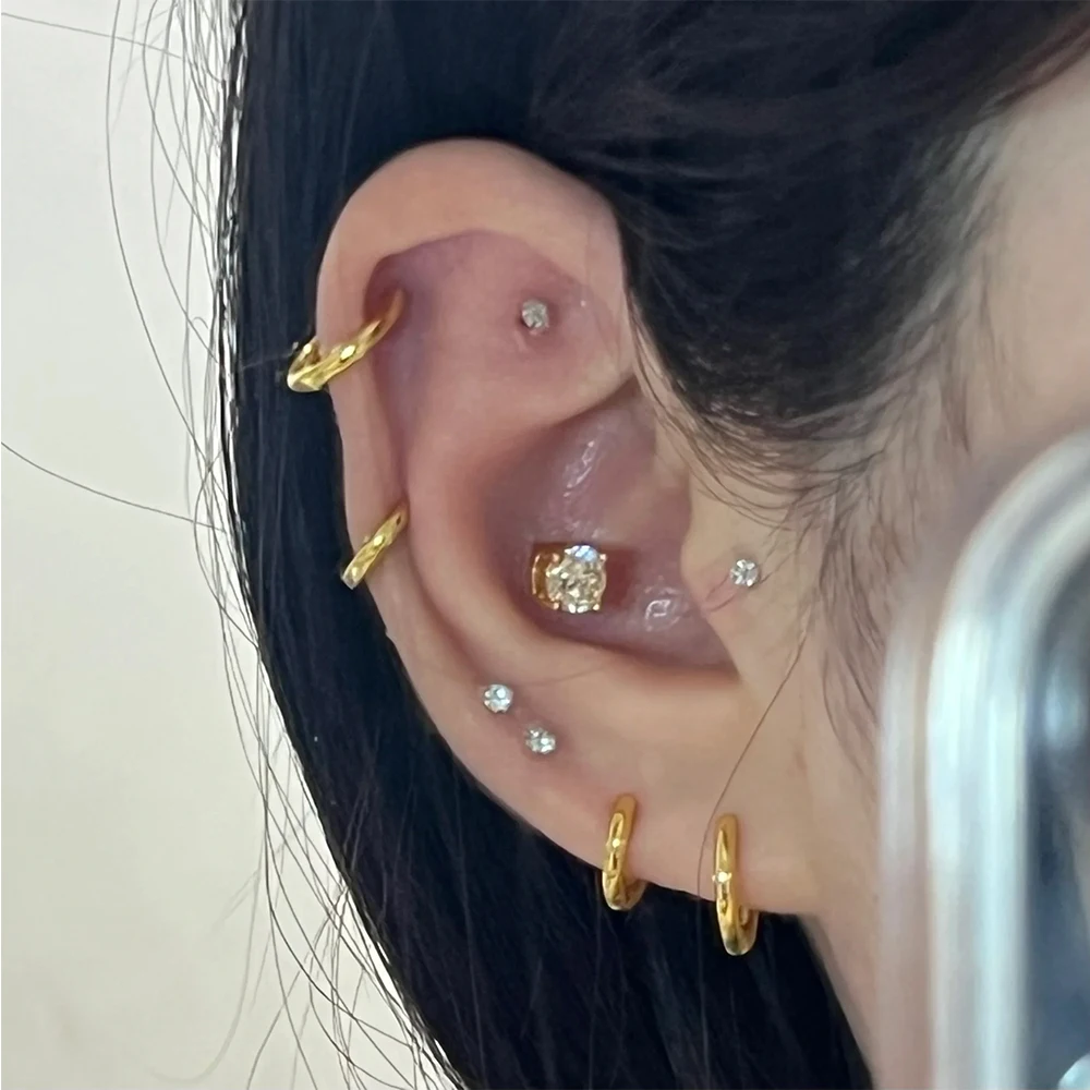 여성을위한 유행 작은 후프 귀걸이 클립, 남성 귀걸이 골드 컬러 스테인레스 스틸 귀걸이 Diy 귀 피어싱, 1 쌍/2 개