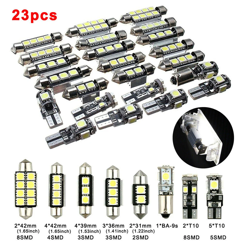 LED 자동차 전구 T10 인테리어 맵 돔 트렁크 번호판 램프 키트, 초박형 흰색 조명, 23 개 title=LED 자동차 전구 T10 인테리어 맵 돔 트렁크 번호판 램프 키트, 초박형 흰색 조명, 23 개 