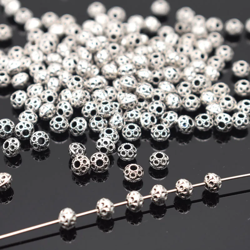 20/50 개/몫 스페이서 비즈 매력 골동품 실버 색상 큰 구멍 유럽 정신 구슬 보석 만들기 팔찌 DIY 액세서리