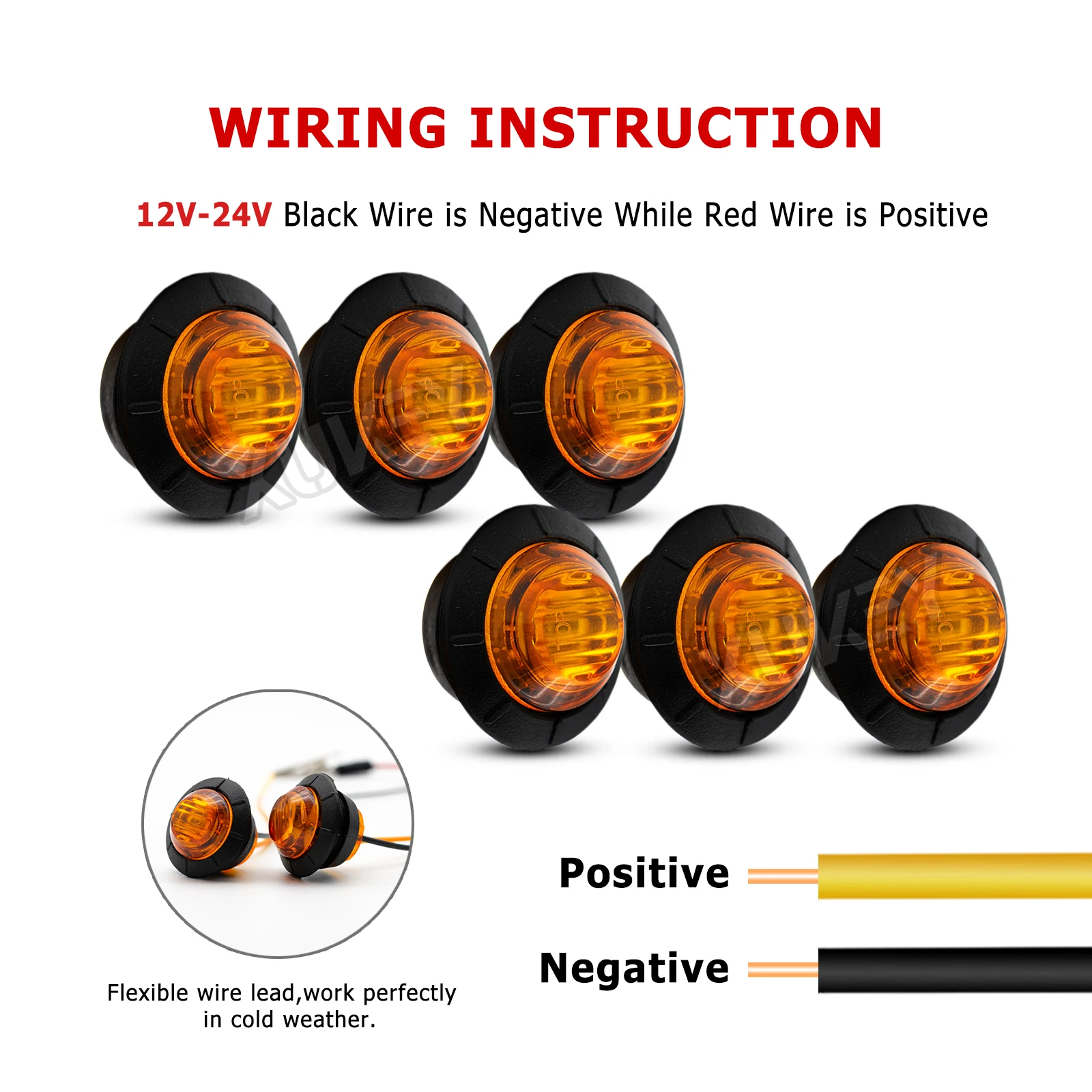 LED 신호 측면 마커 표시등 클리어런스 램프, 트레일러 트럭 캐러밴 캠핑카 UTE 12V 24V, 6x 오렌지 옐로우 앰버 라운드 3/4 인치