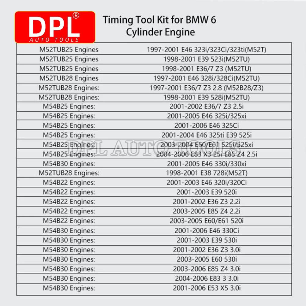 더블 Vanos 트윈 캠축 정렬 타이밍 잠금 도구 키트, BMW M52TU M54 M56 과 호환