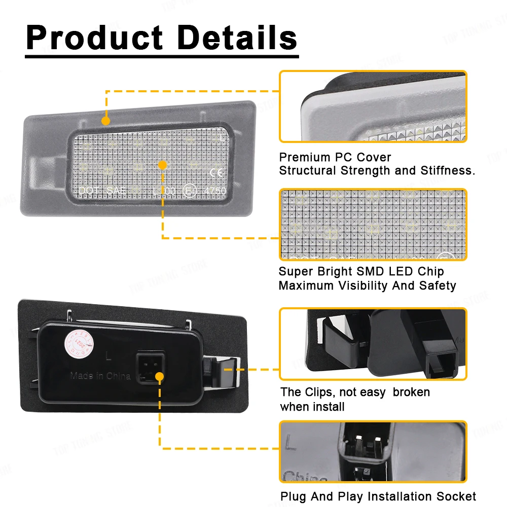 현대 엘란트라 MD 액센트 솔라리스 LED 번호판 라이트 넘버 램프, 현대 I30 왜건 기아 씨드 MK3 세라토 3 포르테, 2 개