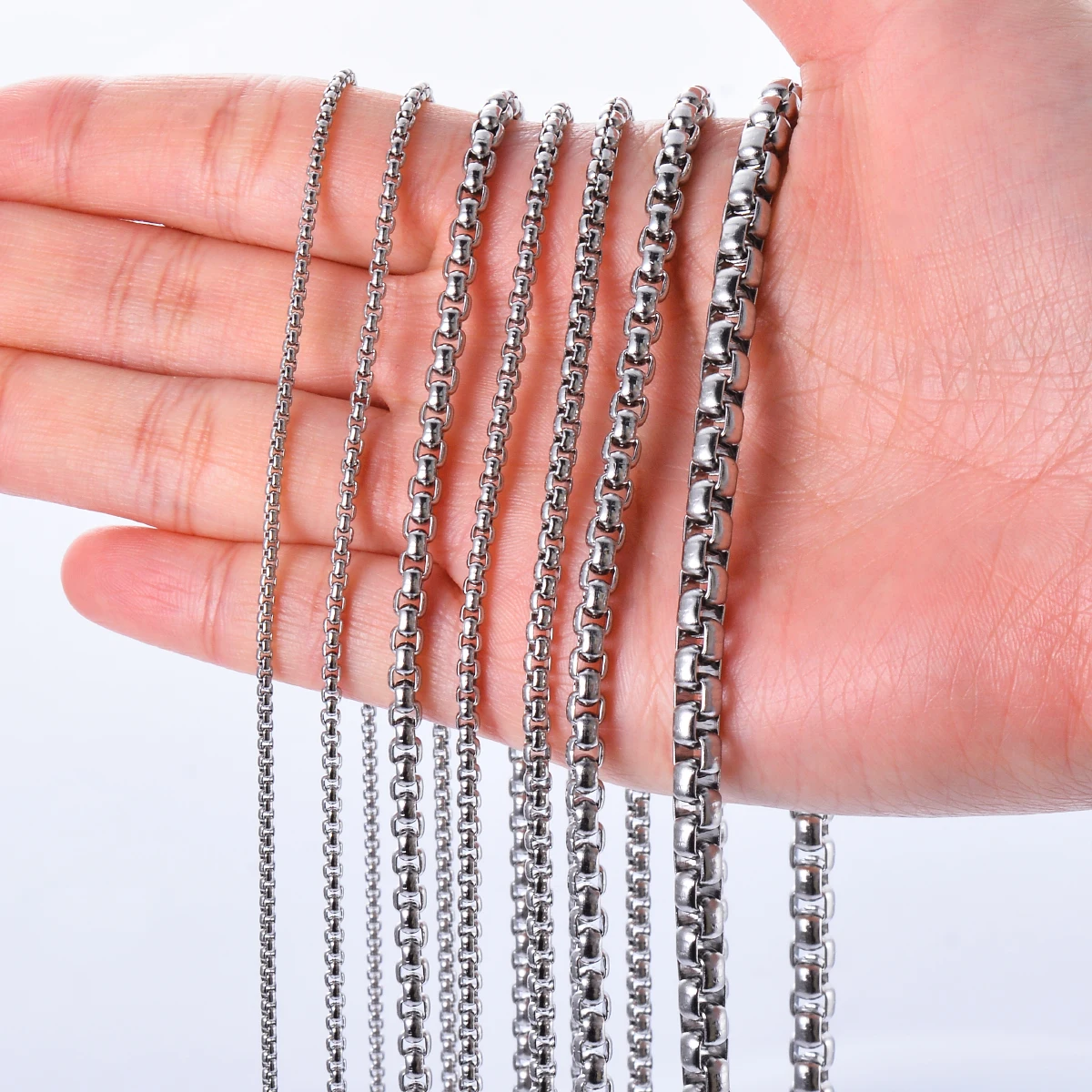 스테인레스 스틸 사각 롤로 스테인레스 스틸 체인 목걸이, 라운드 박스 목걸이, 남녀공용 너비 2mm-5mm, 1PC
