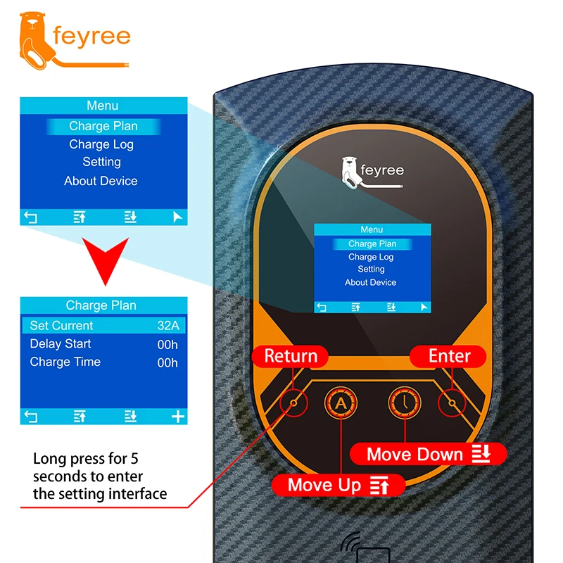 Feyree EVSE 월박스 전기 자동차 벽 장착 충전 스테이션, EV 충전기 타입 1 케이블, J1772 소켓, 50A, 12KW, 1 상