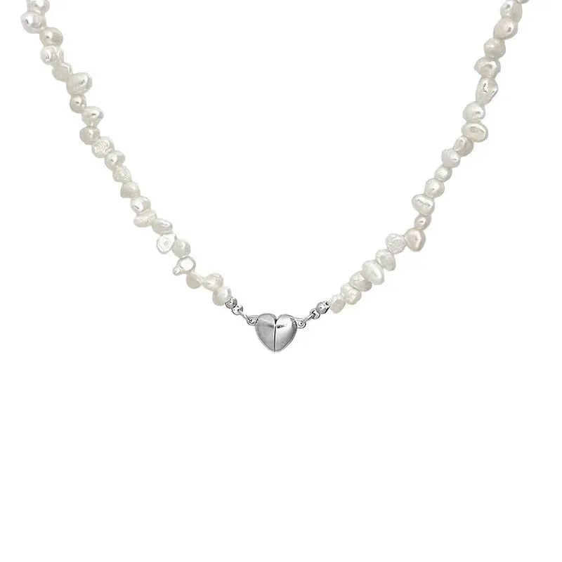 여성용 한국 진주 체인 초커 목걸이, 마그네틱 하트 펜던트, 2023 패션 주얼리, 신부 약혼 선물