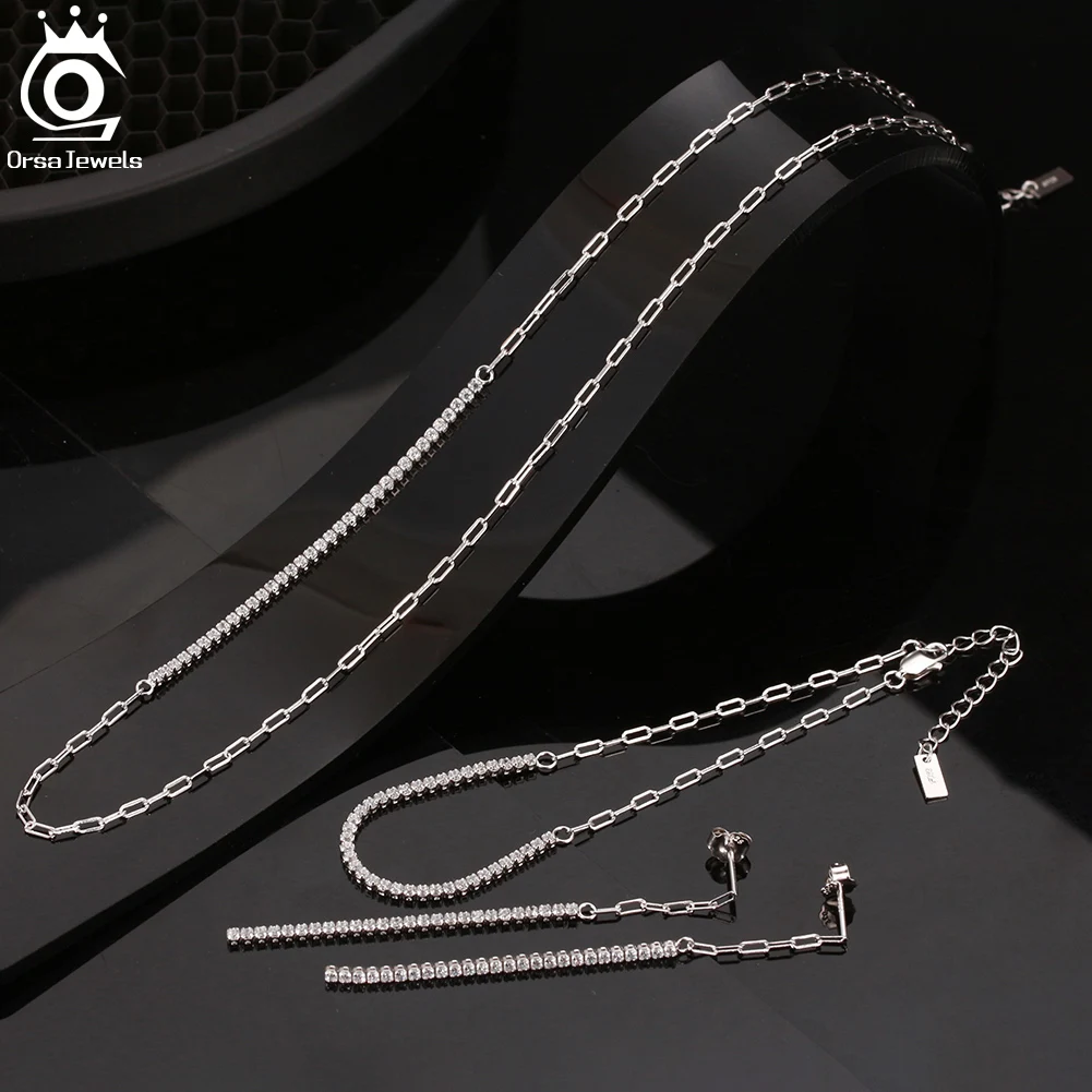 ORSA JEWELS 여성용 14K 골드 도금 페이퍼 클립 체인 테니스 팔찌, 925 스털링 실버 수제 팔찌, 주얼리 SB141