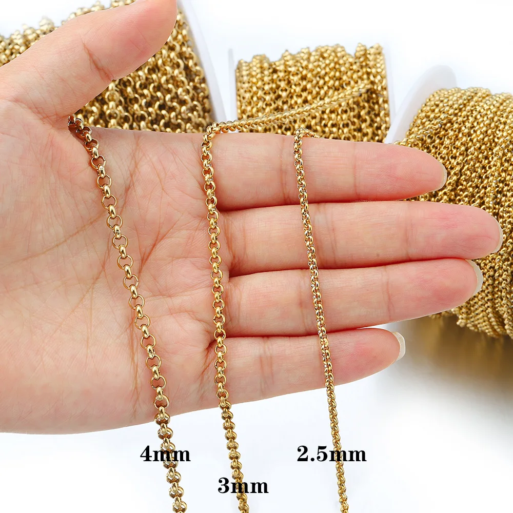 1 미터 골드 컬러 스테인레스 스틸 체인 목걸이 체인, DIY 팔찌 쥬얼리 만들기 부품 재료 용품 2.5/3/4mm