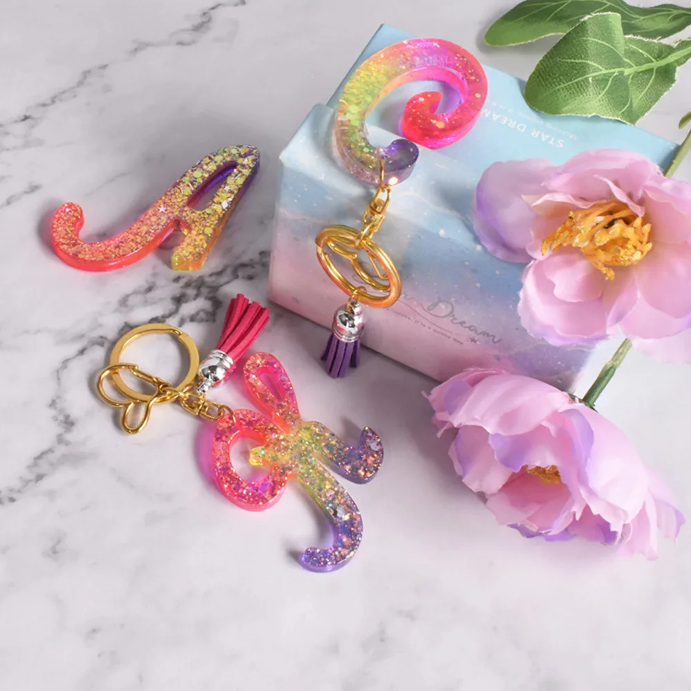 알파벳 에폭시 송진 실리콘 몰드 문자 번호 금형, DIY 키체인 귀걸이 펜던트, 에폭시 송진 보석 공예, 주조 몰드