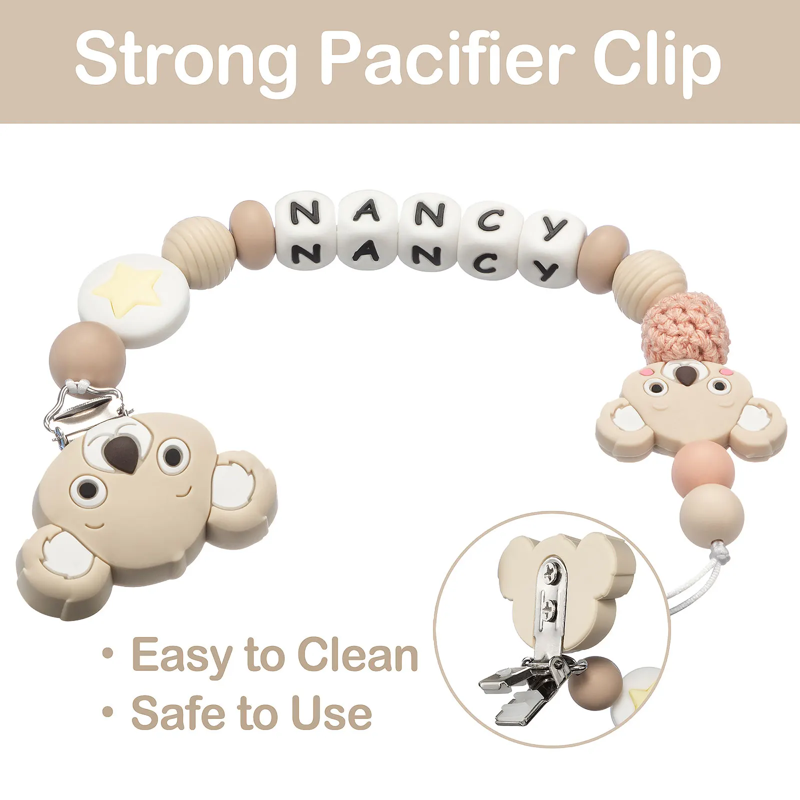 TYRY.HU DIY 실리콘 아기 젖꼭지 클립, 맞춤형 이름, 다채로운 젖꼭지 체인, 젖니 제거, BPA 프리, 실리콘 주판 더미, 1 개