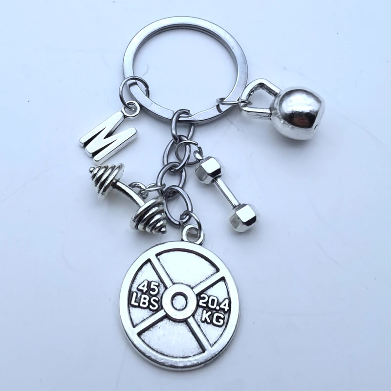 A-Z 파워 바벨 스포츠 덤벨 참 웨이트 체육관 역도 키체인, 45 파운드 웨이트 플레이트 키체인, 남성용 선물, 1 개