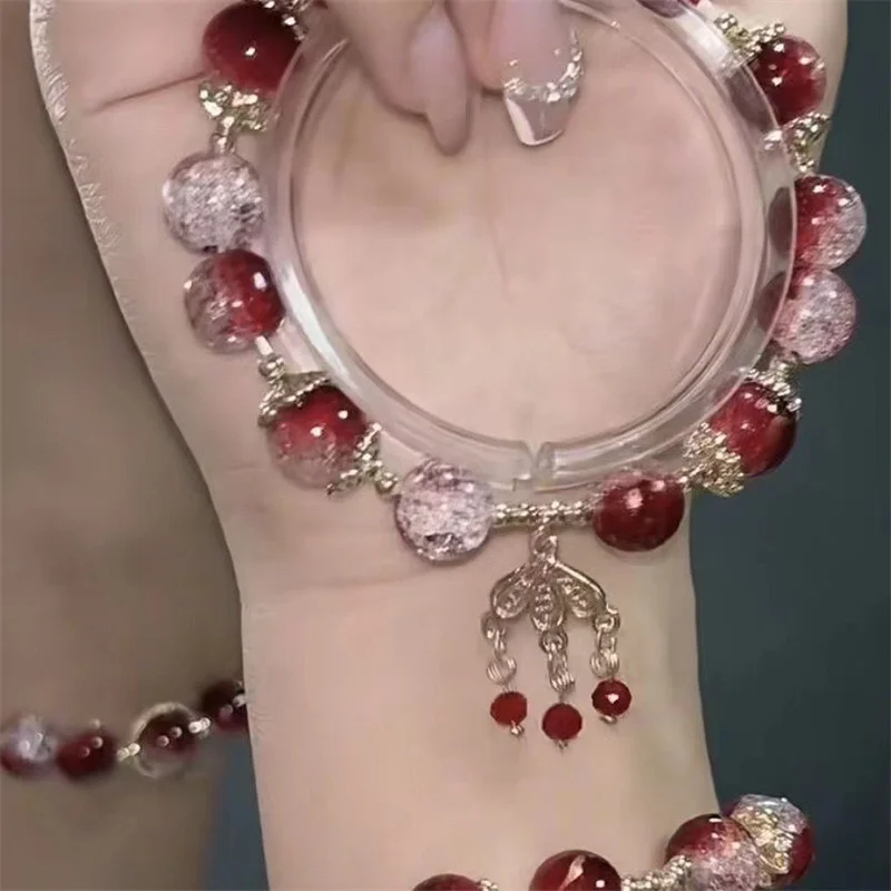 여성용 심플 그린 팝콘 크리스탈 팔찌, 한국 인 꽃 여우 깃털 태슬 팔찌, 우정 쥬얼리 선물