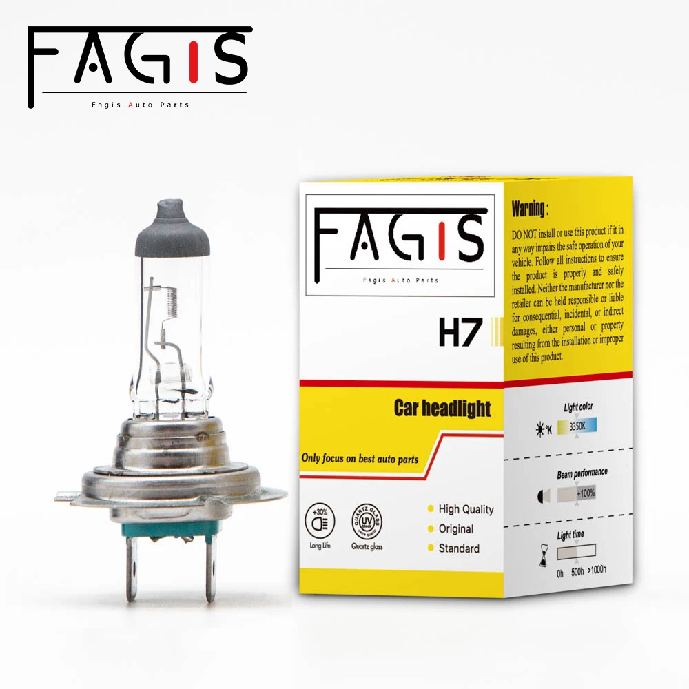 Fagis 따뜻한 흰색 자동차 헤드라이트 전구, 할로겐 램프, 소스 주차, H7, 12V, 55W, 3350K, 2 개