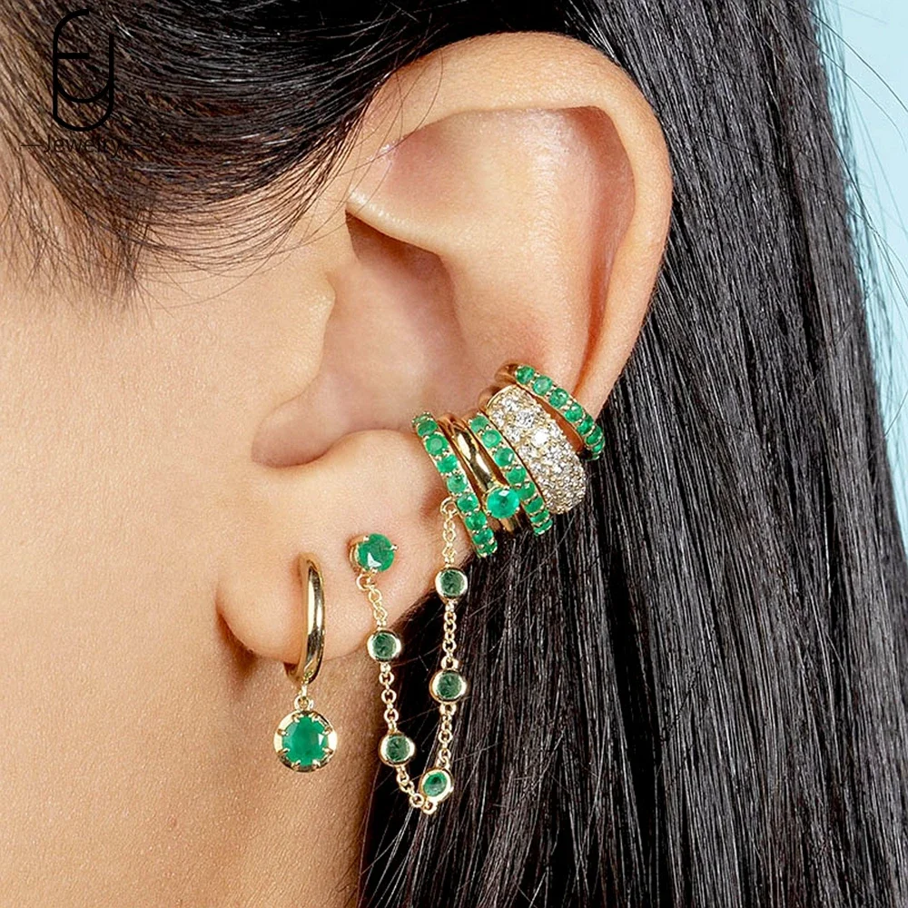 925 스털링 실버 바늘 그린 지르콘 골드 귀걸이 여성을위한 하트 후프 귀걸이 섬세한 스터드 귀걸이 럭셔리 쥬얼리 선물