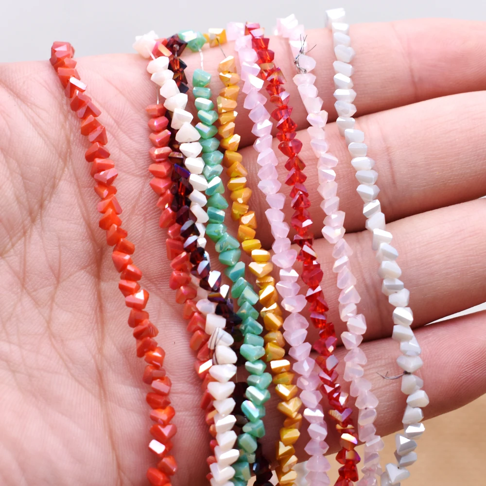Yanqi 고품질 삼각형 크리스탈 비즈, 주얼리 제작용 느슨한 크리스탈 유리 비즈, DIY 귀걸이 목걸이, 38 색, 4mm, 130 개