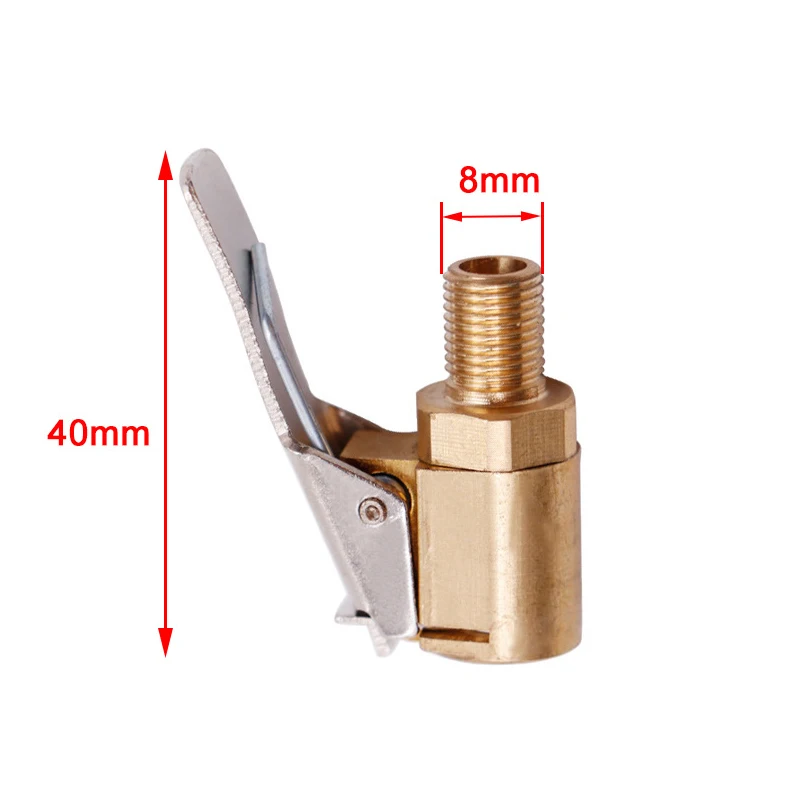 자동차 타이어 에어 척 팽창기 펌프 밸브 커넥터 클립 온 어댑터 8mm, 황동 풍선 펌프용 타이어 휠 밸브, 1 개입