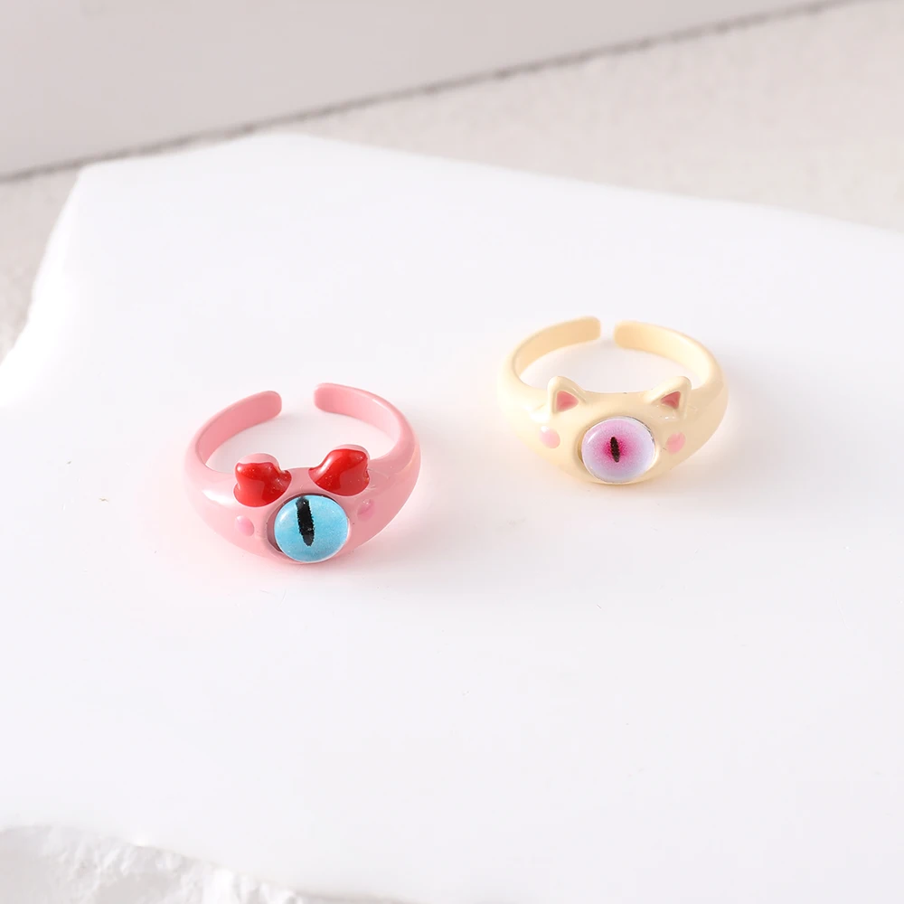 펑크 큰 눈 반지 여성용 귀여운 녹색 몬스터 반지, 달콤한 다채로운 고양이 눈 오픈 커플 링, 파티 손가락 액세서리 패션