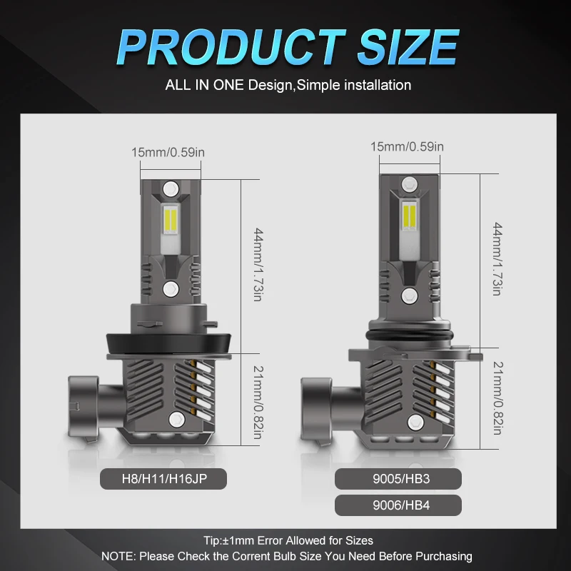 차량용 LED 헤드라이트 전구, 선풍기 없음, H11, H9, H16JP, H8, LED CSP 칩, 자동차 안개등, 9005, 9006, HB3, 6500K, 흰색, 3000K, 노란색, 2 개