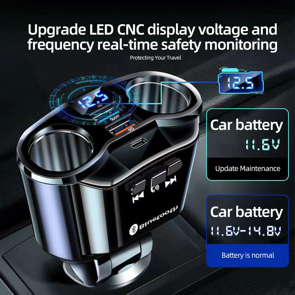 자동차 담배 라이터 소켓 분배기 충전기, PD QC3.0 고속 충전기, 듀얼 USB, 4.8A 디지털 디스플레이 전원 어댑터, 모든 휴대폰용