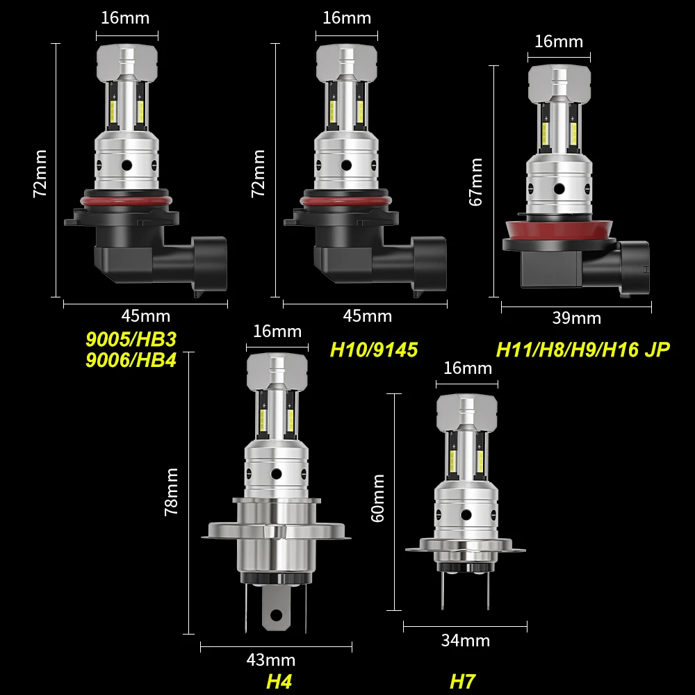 JP 자동차 LED 안개 헤드라이트 전구, 6000K 화이트 자동 안개등, 주간 주행등, 2X H8 H9 Led H11 9005 HB3 9006 HB4 H10 9145 H4 H7 H16