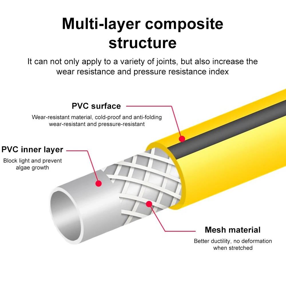 고압 PVC 1/2 인치 정원 호스, 유연한 워터 호스, 세차 정원 관개 파이프, 호스 깍지 및 황동 커넥터 포함