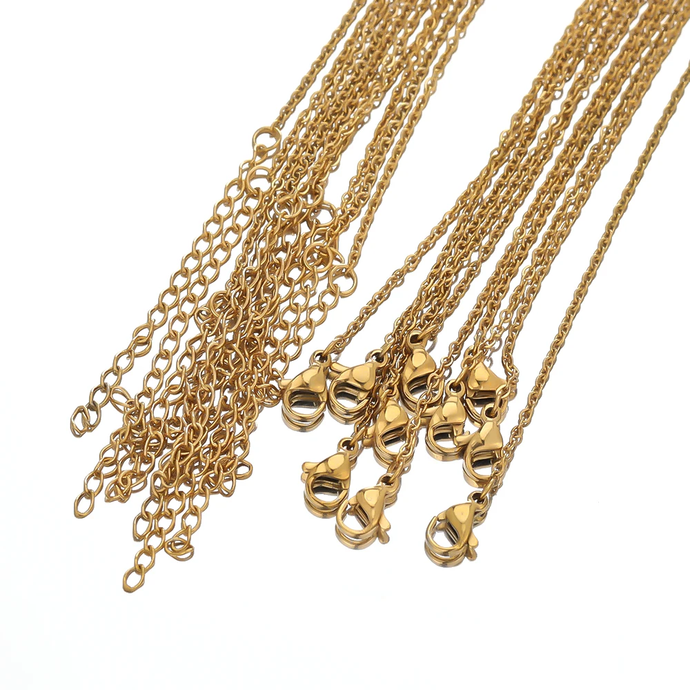 골드 컬러 스테인레스 스틸 링크 체인, 대량 목걸이 패션 쥬얼리, 조절 가능한 체인, 도매 초커 DIY, 45 + 5cm, 10 개