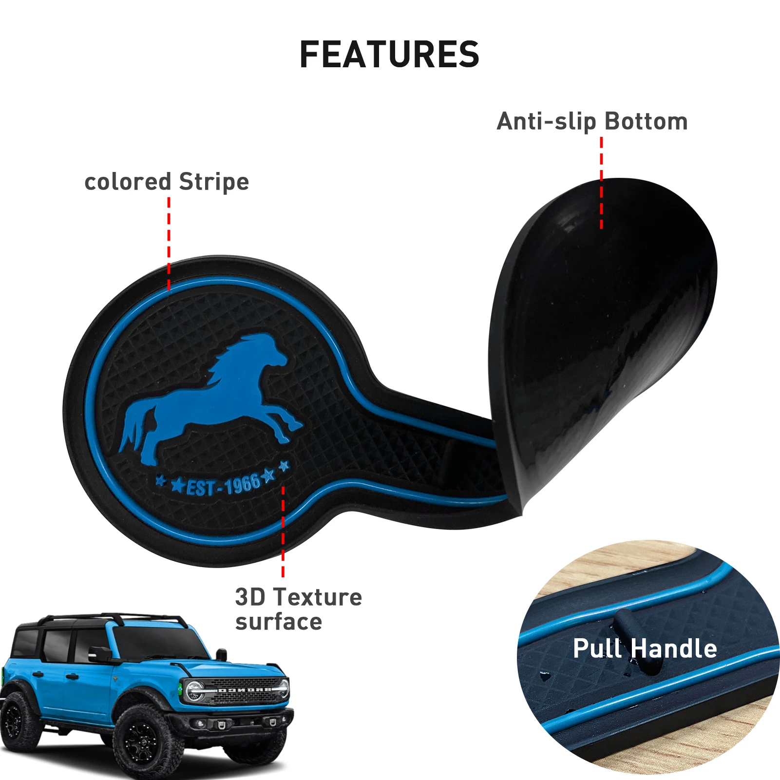포드 브롱코 자동차 컵 코스터, 2020 2021 2022 소프트 드링크 컵 거치대 미끄럼 방지 패드, 데일리 인테리어 액세서리, 자동차 스타일링