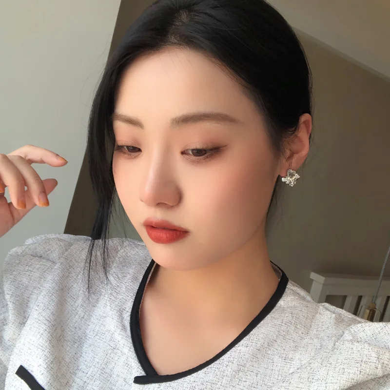 트렌디 쥬얼리 925 실버 바늘 스터드 귀걸이, 심플한 디자인, 귀여운 금속 기하학 작은 스터드 귀걸이, 여성용 도매